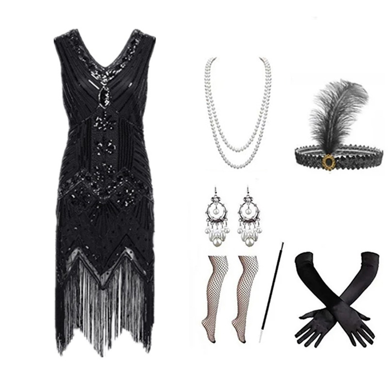 Women 1920s Flapper Dress Set  - Women Accessories Products ulasan dan harga