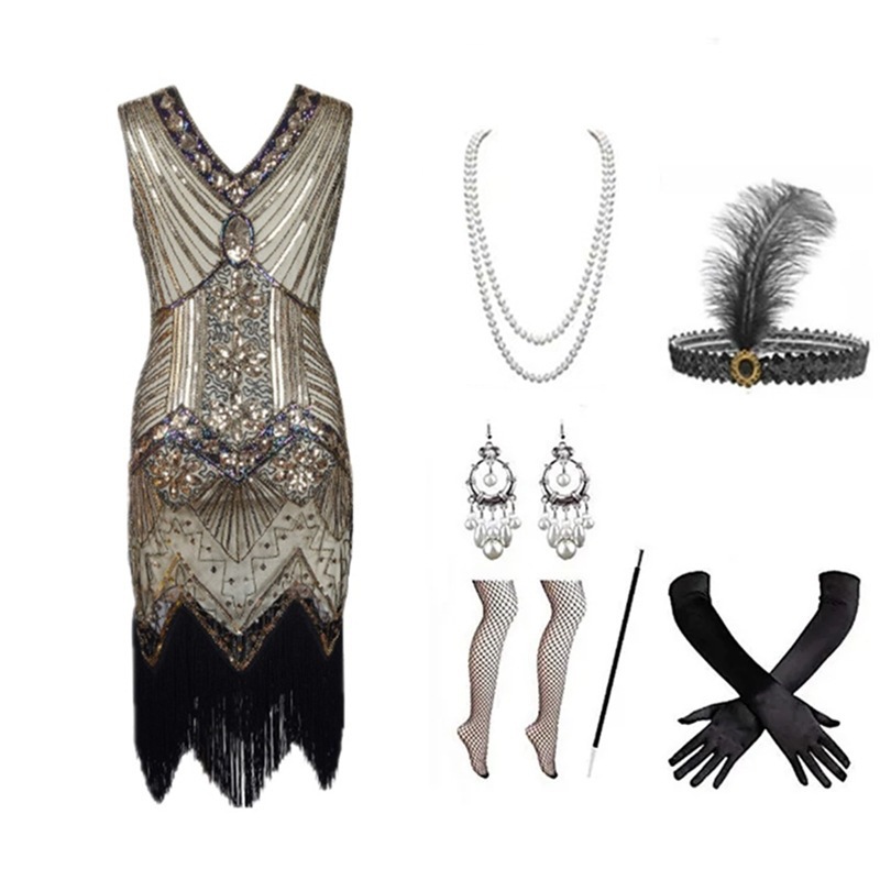 Women 1920s Flapper Dress Set  - Women Accessories Products ulasan dan harga