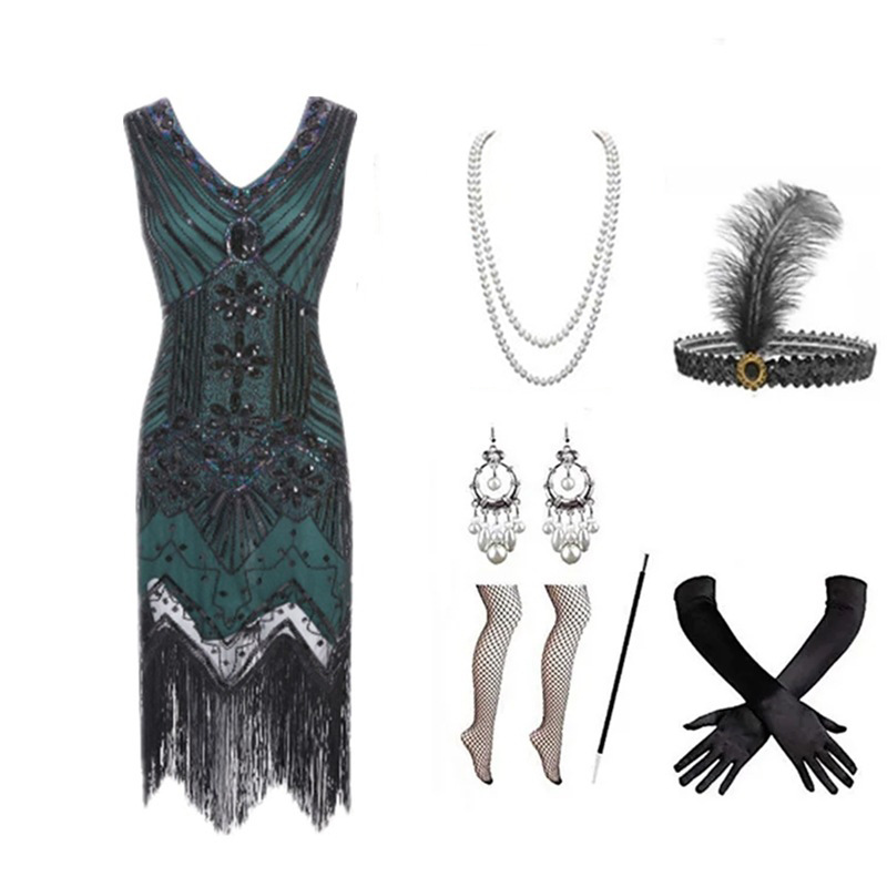 Women 1920s Flapper Dress Set  - Women Accessories Products ulasan dan harga
