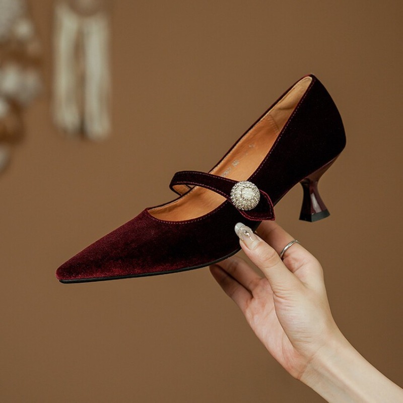 Wine Red Pointed Toe Mary Jane - Women'S Shoes And Accessories ulasan dan harga