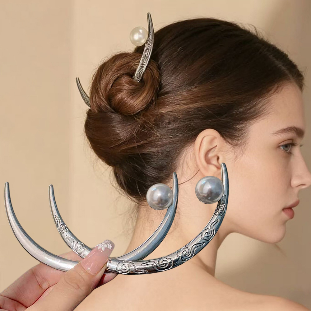 Pearl Hair Stick Crescent Moon - Hair Fork Stick ulasan dan harga