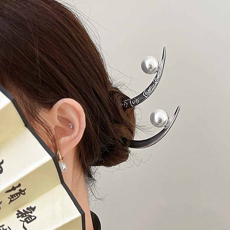Pearl Hair Stick Crescent Moon - Hair Fork Stick ulasan dan harga