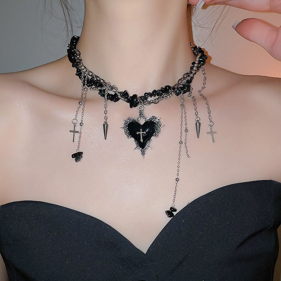Goth Vintage Y2K Dark Red Hear - Women'S Emo Accessories ulasan dan harga