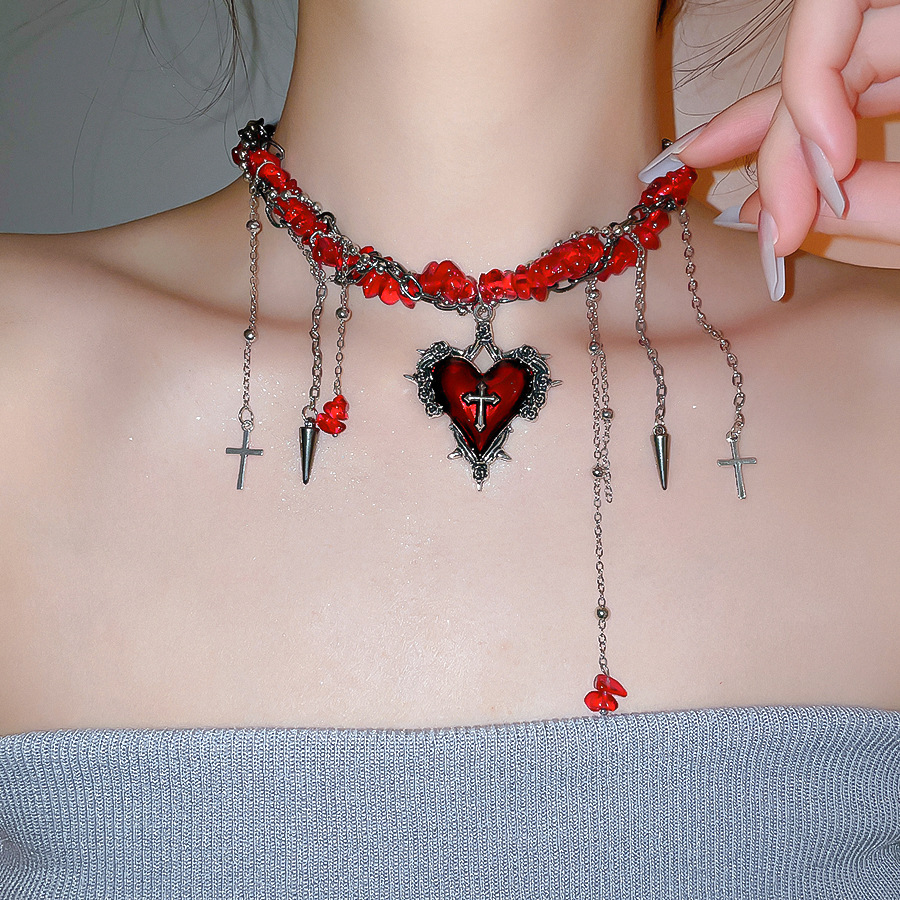 Goth Vintage Y2K Dark Red Hear - Women'S Emo Accessories ulasan dan harga