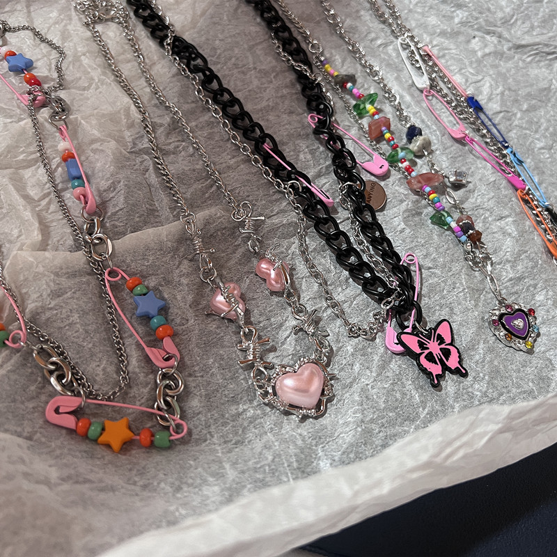 Vintage Y2k Pink Pin Bead Chok - Women'S Emo Accessories ulasan dan harga