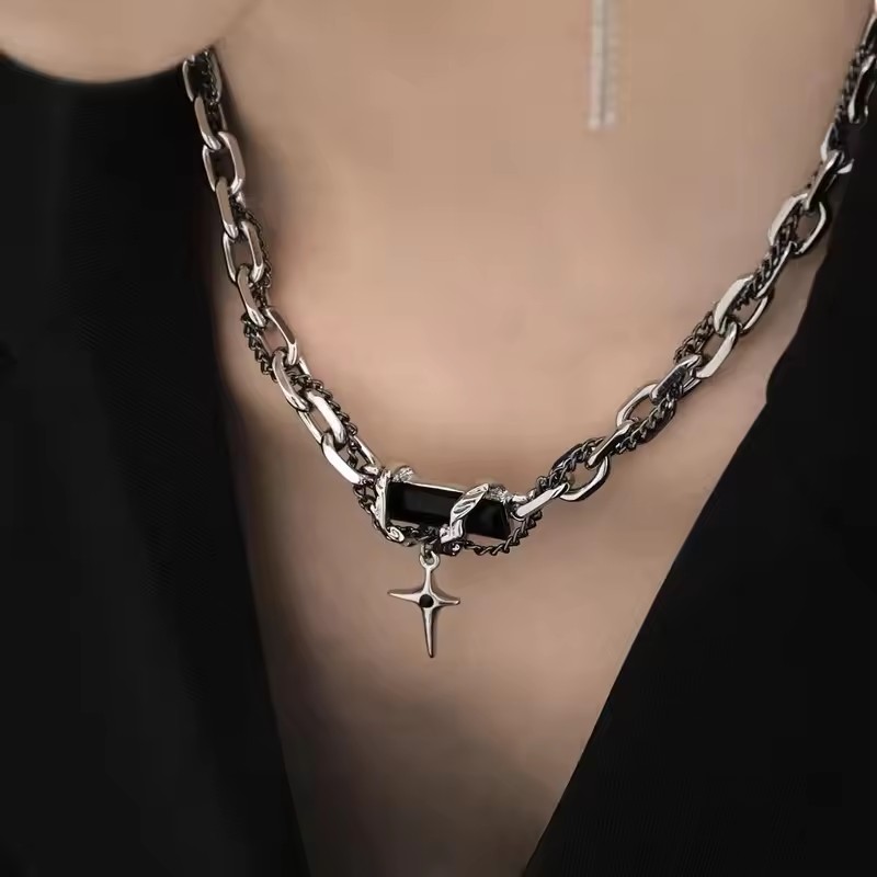 Gothic Black Cross Star Pendan - Women'S Emo Accessories ulasan dan harga
